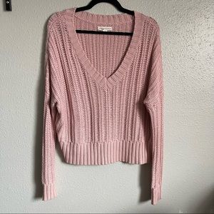 Aeropostale Pink Chunky Knit Drop Shoulder V Neck Long Sleeve Sweater
